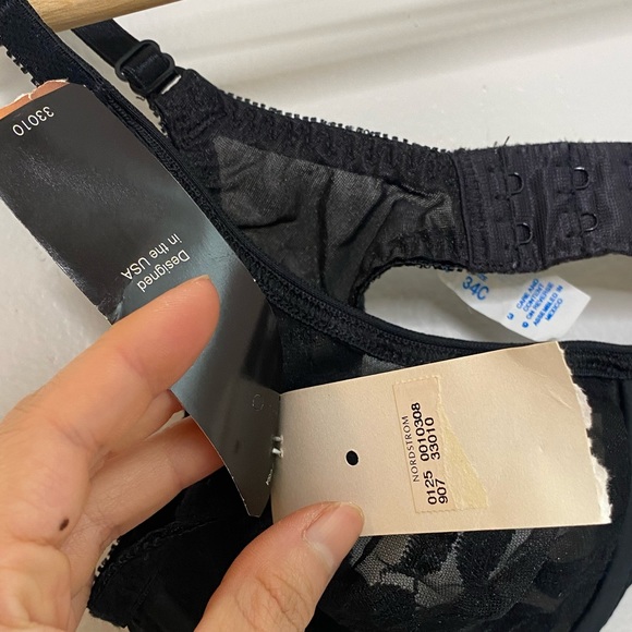 NWT Vintage Olga Black Embroidery Lacy Floral Semi Sheer Bra 34c Deadstock - Picture 6 of 7